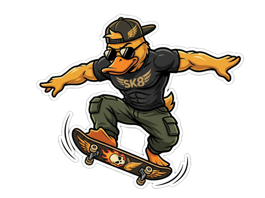 GigaDuck on a skateboard