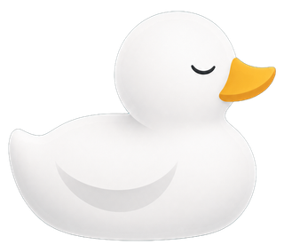 A white duck, eyes closed, resting peacefully